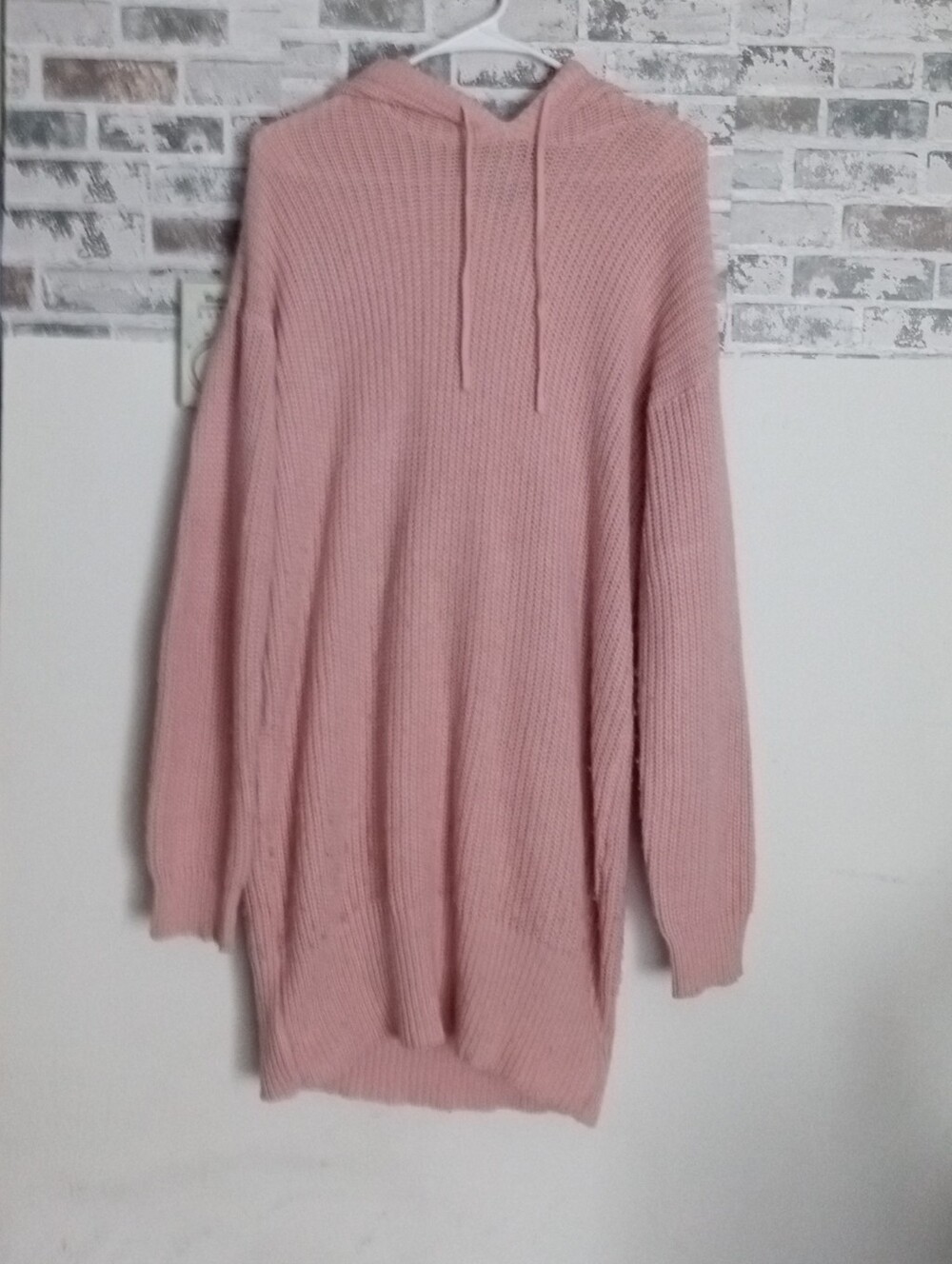 New Look Blush Pink Hooded Ribbed Knit Tunic